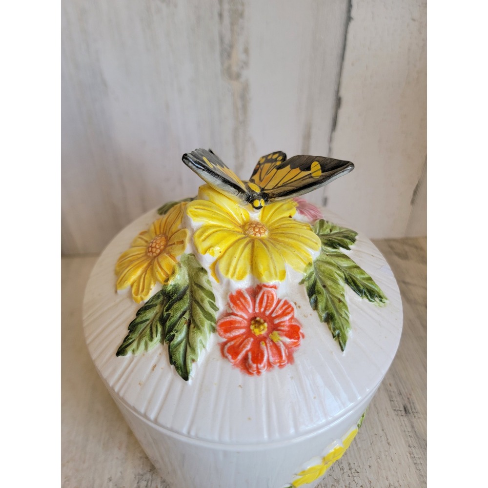 Vintage 3D butterfly kitchen canister jar unique floral home decor lidded - Picture 11 of 14